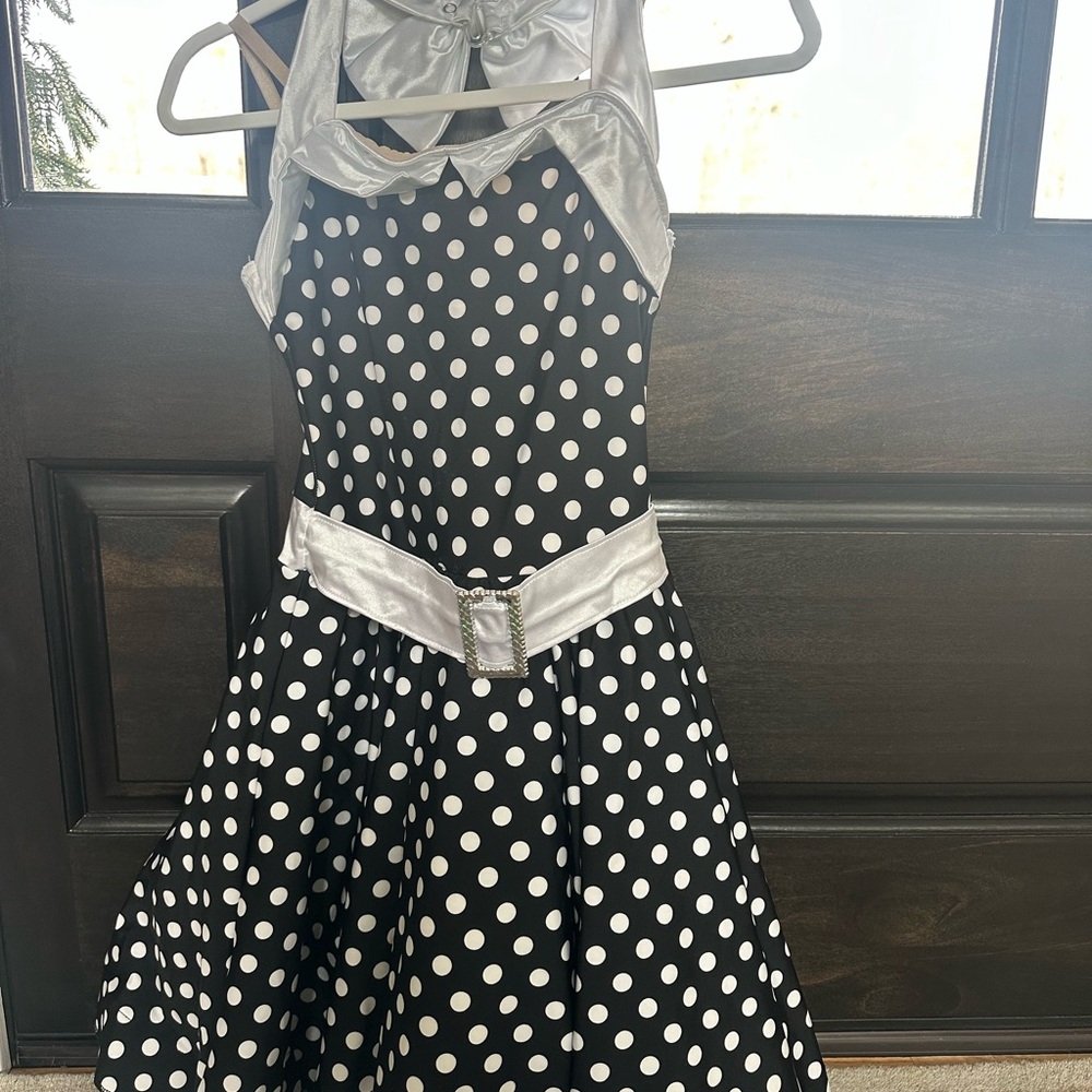 Dance Costume Black & White Polka Dot Halter Fit-and-Flare Dress